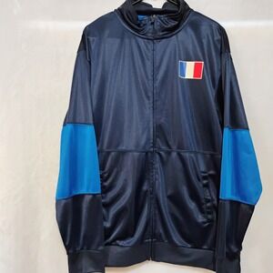 Icon Sports France Soccer Track Jacket Mens Large Navy Blue Full Zip Graphic W